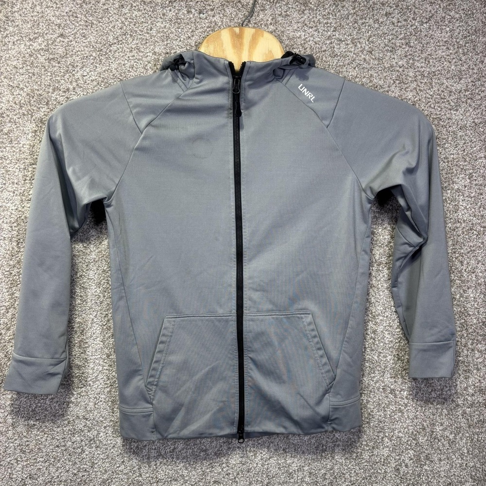 UNRL Jacket Youth Large Gray Softshell Hooded Zip Pocket Fleece Lined 14-16